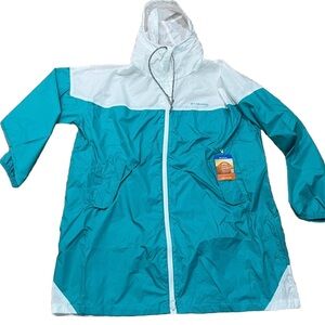 Columbia Women's Rain Flash Challenger Long Windbreaker Size 1X White And Teal